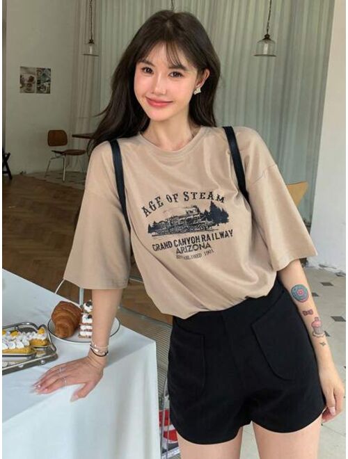 DAZY Letter Graphic Drop Shoulder Tee