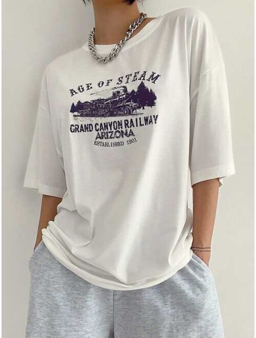 DAZY Letter Graphic Drop Shoulder Tee