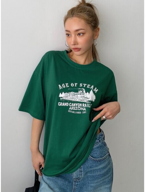 DAZY Letter Graphic Drop Shoulder Tee