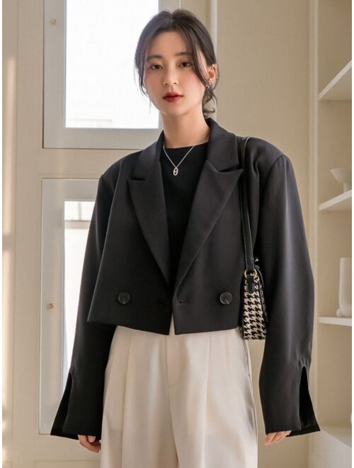 Dazy-Less Double Button Split Cuff Blazer