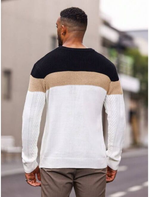 Manfinity Homme Men Plus Color Block Cable Knit Sweater