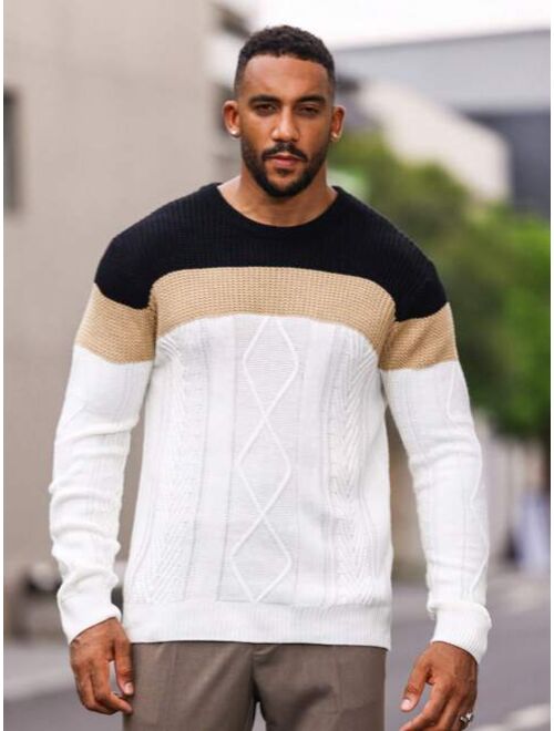 Manfinity Homme Men Plus Color Block Cable Knit Sweater