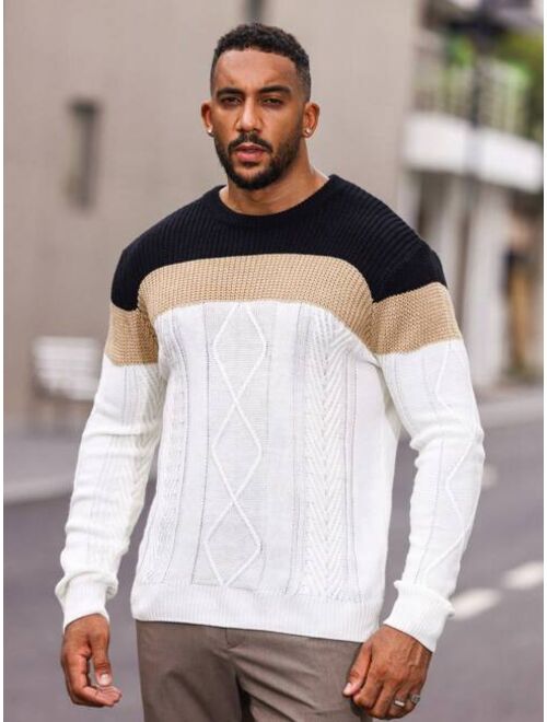 Manfinity Homme Men Plus Color Block Cable Knit Sweater