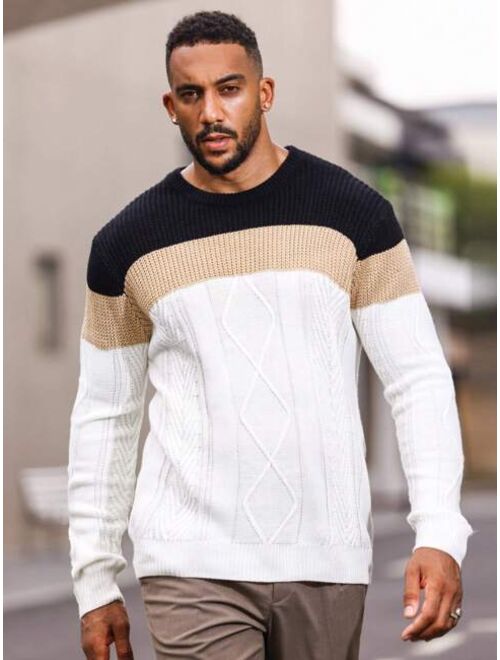 Manfinity Homme Men Plus Color Block Cable Knit Sweater