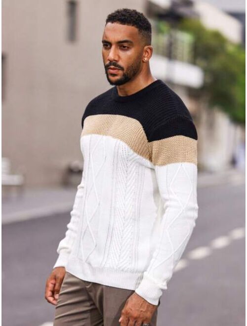 Manfinity Homme Men Plus Color Block Cable Knit Sweater