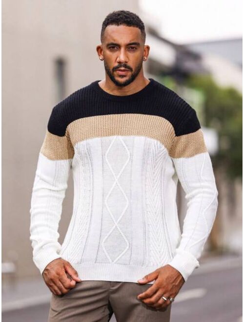 Manfinity Homme Men Plus Color Block Cable Knit Sweater