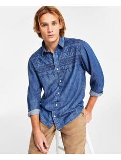 Men's Chase Regular-Fit Geo Embroidered Button-Down Shirt, Created for Macy's