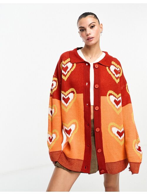 Daisy Street slouchy collar cardigan in retro heart knit