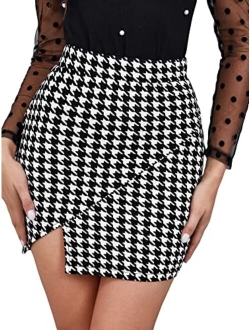 Women's Plaid Skirt High Waisted Split Bodycon Pencil Mini Skirt