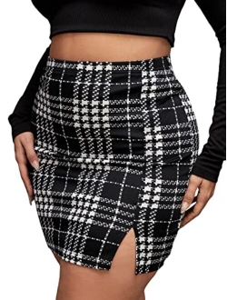 Women's Plaid Skirt High Waisted Split Bodycon Pencil Mini Skirt