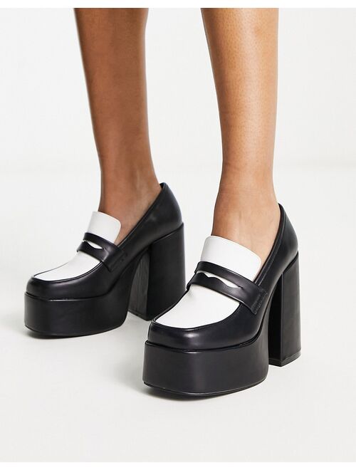 Daisy Street Exclusive platform heeled loafers in monochrome