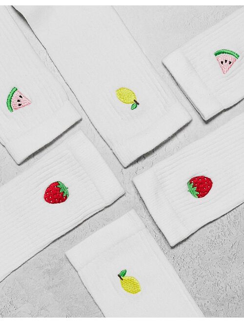 Daisy Street 3 pack white sporty socks with fruit embroidery