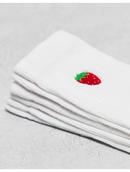 Daisy Street 3 pack white sporty socks with fruit embroidery