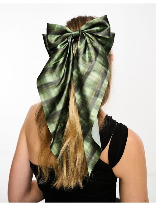 Daisy Street check hair bow in green