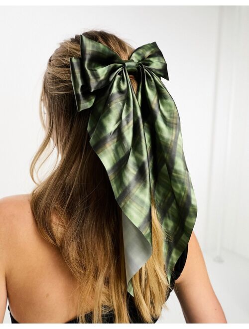 Daisy Street check hair bow in green