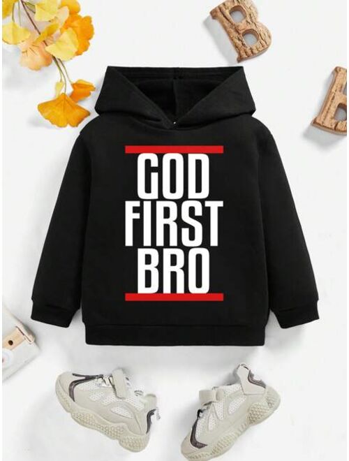 Young Boy Slogan Graphic Hooded Thermal Lined Sweatshirt