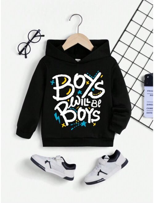 Young Boy Slogan Graphic Hooded Thermal Lined Sweatshirt