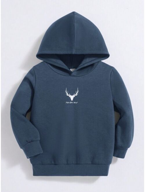 SHEIN Kids EVRYDAY Young Boy Antler Letter Graphic Hoodie