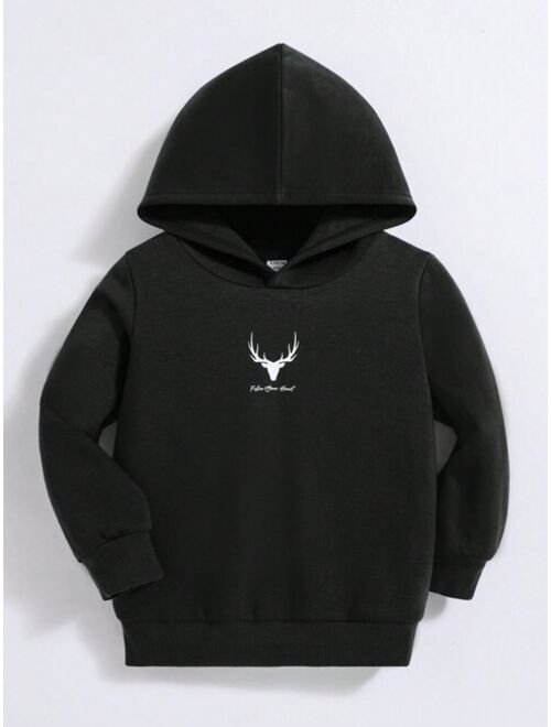 SHEIN Kids EVRYDAY Young Boy Antler Letter Graphic Hoodie