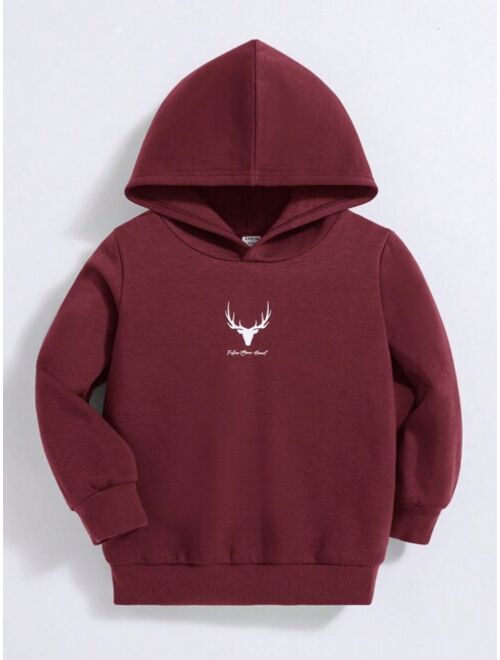 SHEIN Kids EVRYDAY Young Boy Antler Letter Graphic Hoodie