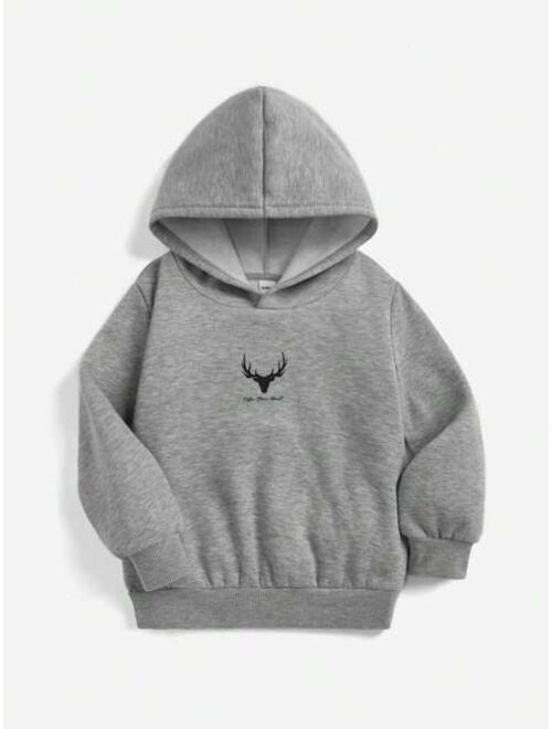 SHEIN Kids EVRYDAY Young Boy Antler Letter Graphic Hoodie