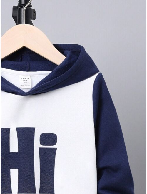 SHEIN Kids EVRYDAY Young Boy Slogan Graphic Colorblock Hoodie