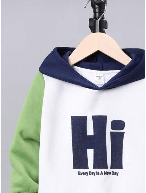 SHEIN Kids EVRYDAY Young Boy Slogan Graphic Colorblock Hoodie