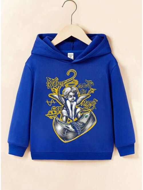 Young Boy Angel Print Thermal Hoodie