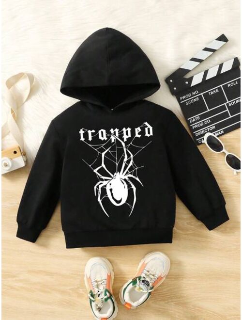 Young Boy Spider Letter Graphic Hoodie