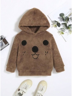 SHEIN Kids QTFun Young Boy Cartoon Embroidery Teddy Hoodie