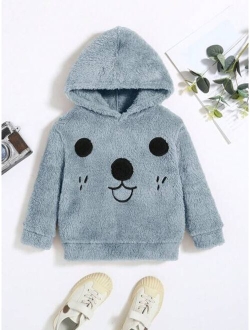 SHEIN Kids QTFun Young Boy Cartoon Embroidery Teddy Hoodie