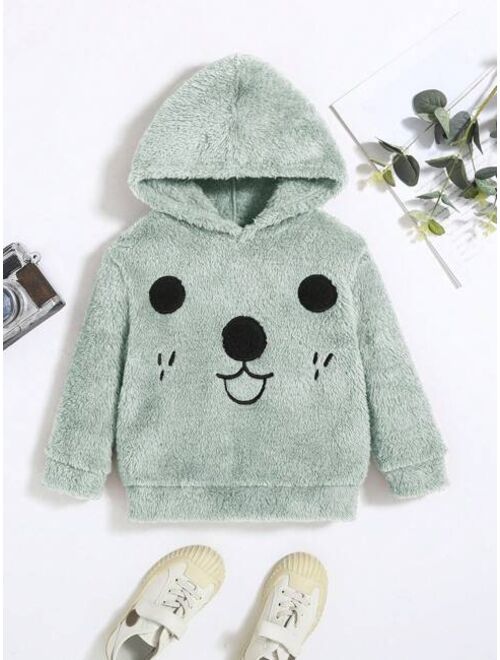 SHEIN Kids QTFun Young Boy Cartoon Embroidery Teddy Hoodie