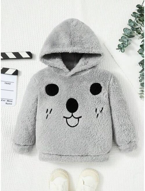 SHEIN Kids QTFun Young Boy Cartoon Embroidery Teddy Hoodie