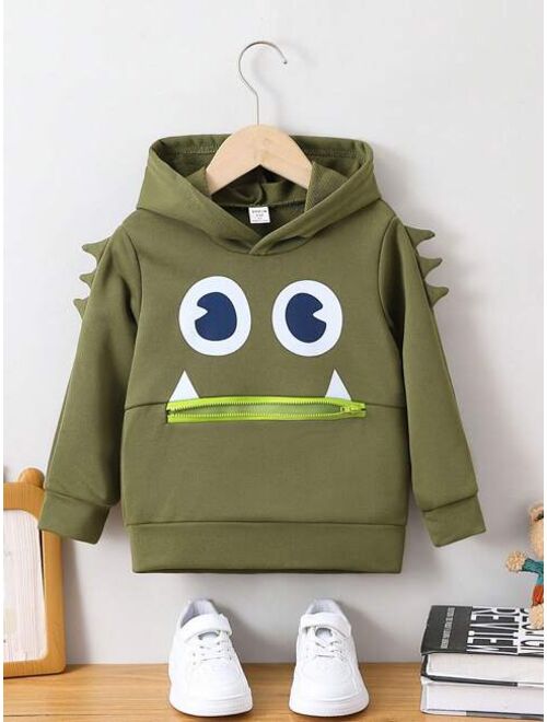 Young Boy Cartoon Graphic Zipper Detail Hoodie