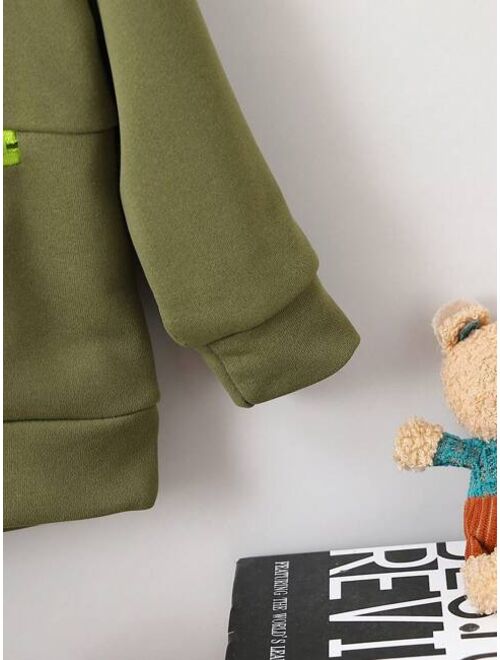 Young Boy Cartoon Graphic Zipper Detail Hoodie