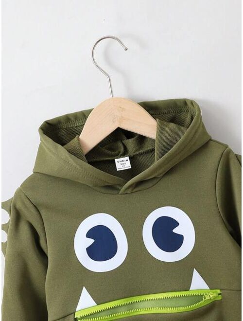 Young Boy Cartoon Graphic Zipper Detail Hoodie