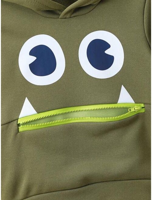 Young Boy Cartoon Graphic Zipper Detail Hoodie