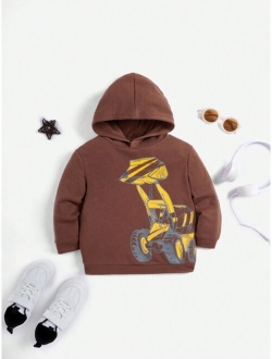 SHEIN Kids QTFun Young Boy Leisure Cute Loose Fit Solid Color Sweatshirt With Excavator Print For Street Style Autumn winter