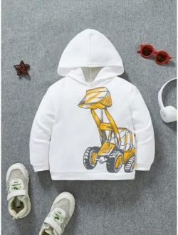 SHEIN Kids QTFun Young Boy Leisure Cute Loose Fit Solid Color Sweatshirt With Excavator Print For Street Style Autumn winter