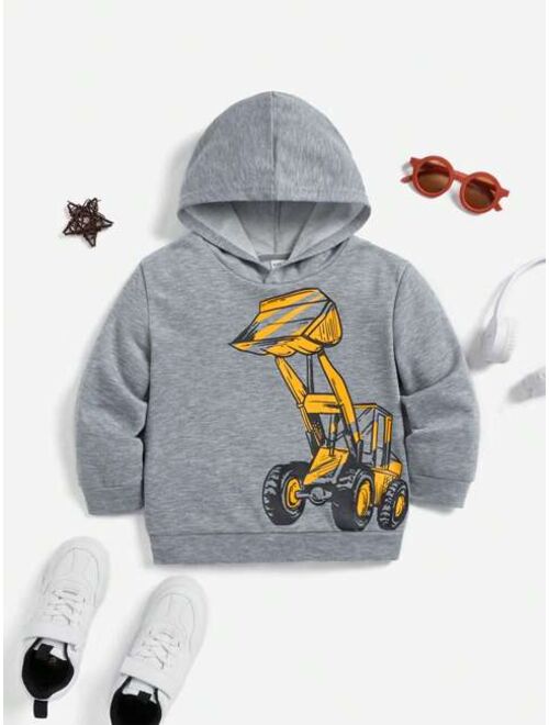 SHEIN Kids QTFun Young Boy Leisure Cute Loose Fit Solid Color Sweatshirt With Excavator Print For Street Style Autumn winter