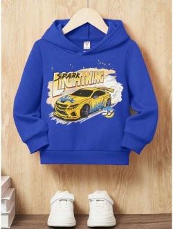 SHEIN Kids EVRYDAY Young Boy Car Letter Graphic Hoodie