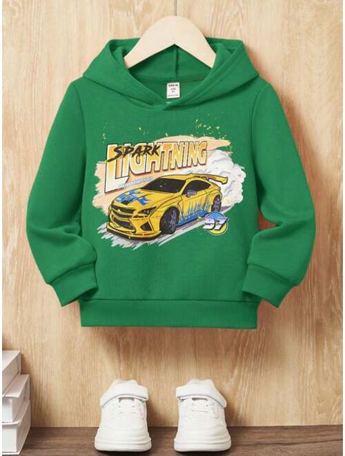 SHEIN Kids EVRYDAY Young Boy Car Letter Graphic Hoodie