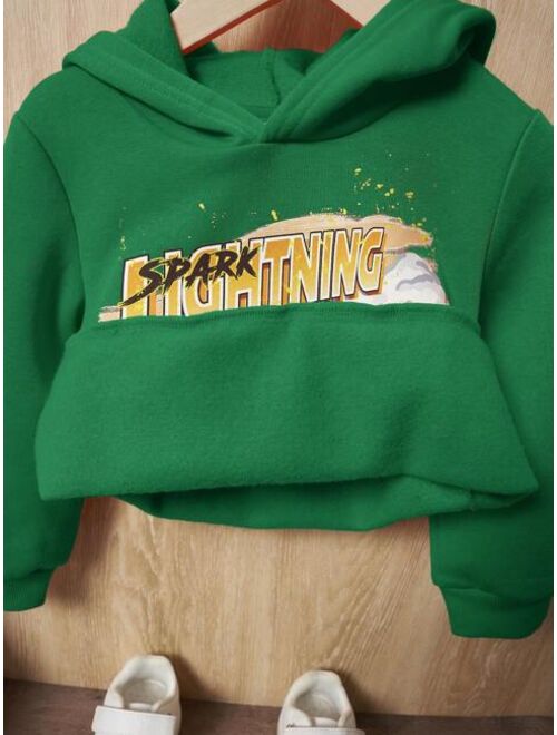 SHEIN Kids EVRYDAY Young Boy Car Letter Graphic Hoodie