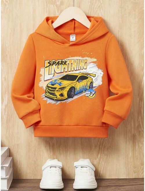 SHEIN Kids EVRYDAY Young Boy Car Letter Graphic Hoodie