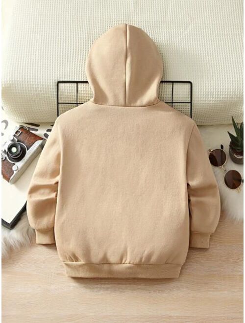 SHEIN Kids EVRYDAY Young Boy Letter Graphic Kangaroo Pocket Drop Shoulder Hoodie