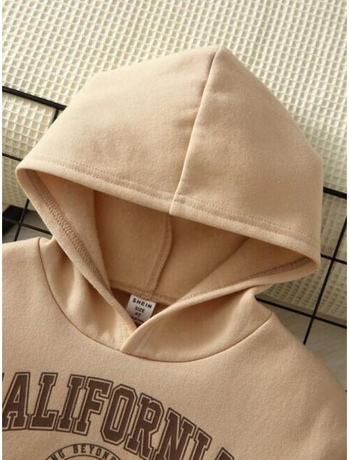 SHEIN Kids EVRYDAY Young Boy Letter Graphic Kangaroo Pocket Drop Shoulder Hoodie