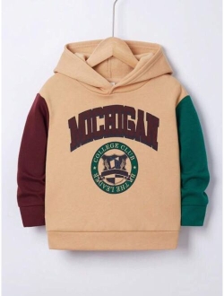 Young Boy Letter Graphic Colorblock Hoodie