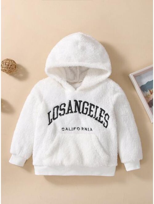 Toddler Boys Letter Embroidery Teddy Hoodie