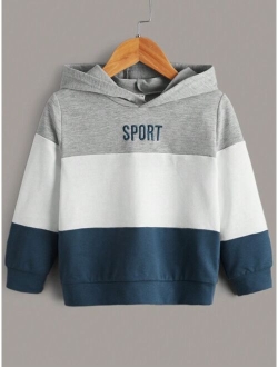 SHEIN Kids SPRTY Young Boy Letter Embroidery Colorblock Hoodie