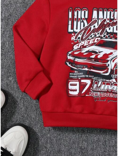 SHEIN Kids HYPEME Young Boy Car Letter Graphic Hoodie